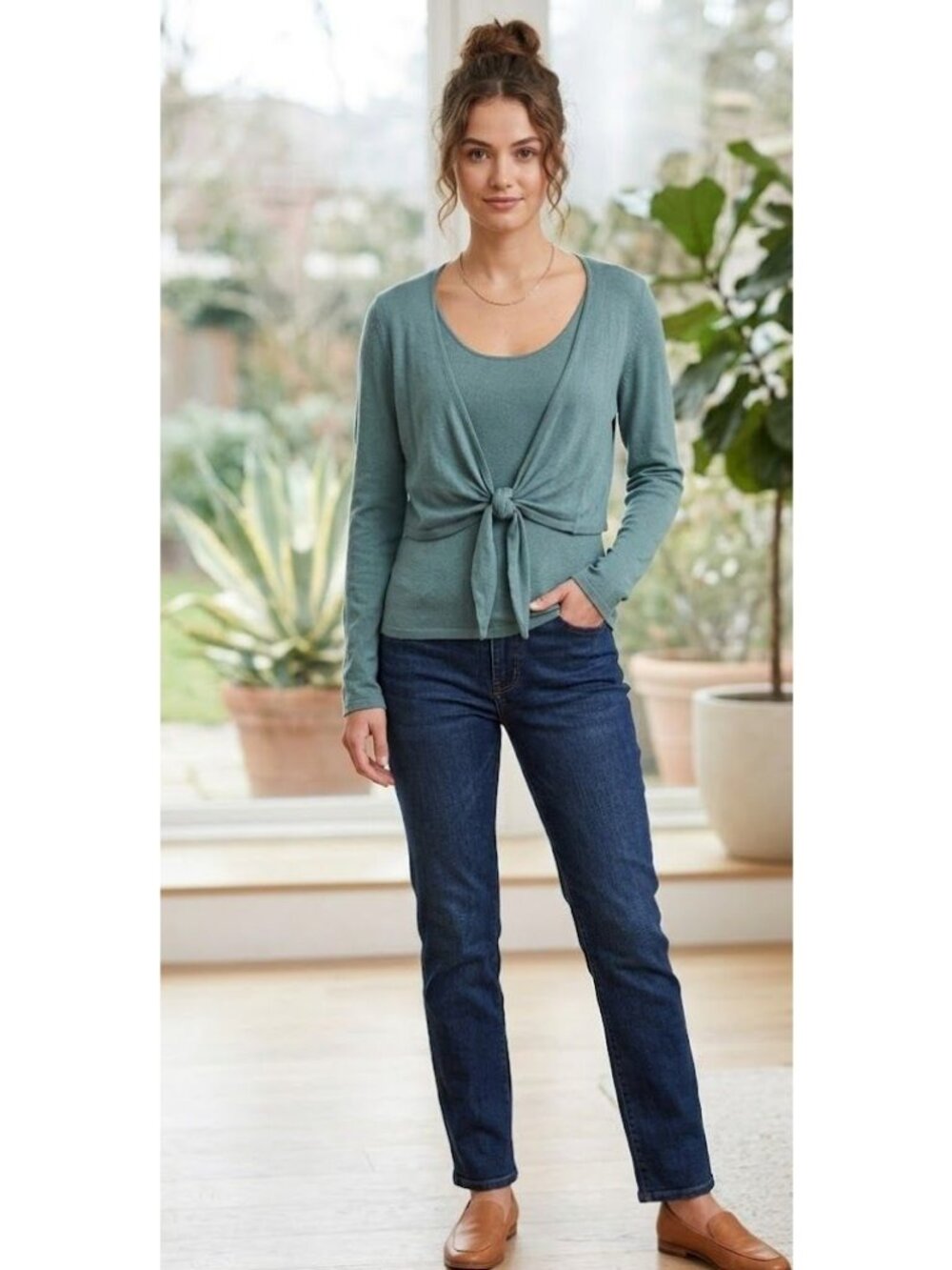 Shu Shu Faux Twin Set Teal Sweater Medium